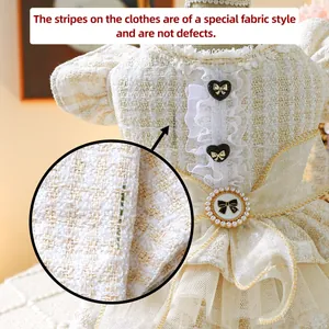 Elegante abito da principessa in tweed per animali con volant in pizzo e fiocco decorativo