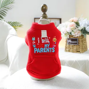 Detalle de sudadera roja para mascota con bordado y anilla en D para la correa