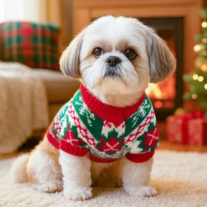 Christmas Pet Sweater Reindeer Snowflake Pattern Knitted Dog Cat Warm Pullover Festive Winter Outfit Holiday Apparel