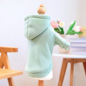 Detail eines minzgrünen Haustier-Hoodies mit Kapuze und Rippbündchen auf Holz-Schaufensterpuppe