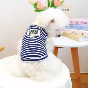 Blue and white striped pet vest with metal D-ring for small dogs and cats