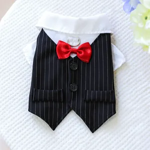 Formal pet tuxedo outfit with red bowtie and metal D-ring for small dogs and cats