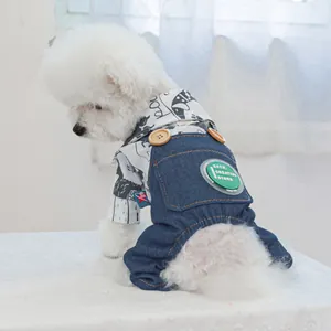 Salopette en jean graffiti pour chien avec chemise imprimée pour petits animaux