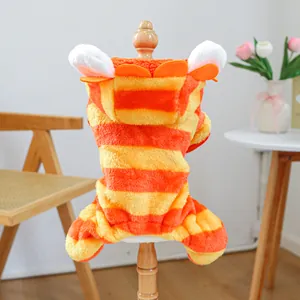 Süßer orangefarbener Tiger-Haustier-Jumpsuit aus weichem Flanell für Hunde und Katzen