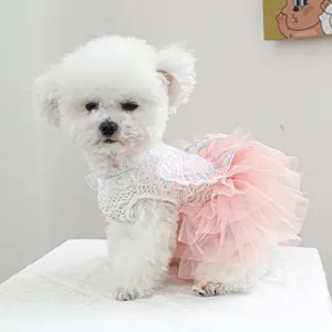 Cute pet fairy dress with rainbow wings and lace ruffles for small dogs and cats