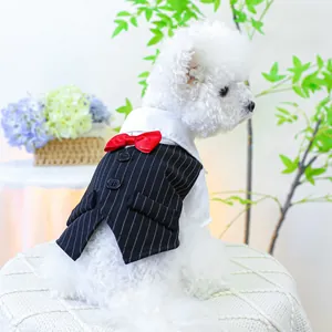 Gentleman Pet Tuxedo Suit With Bowtie Stripe Dog Cat Formal Clothes For Wedding Party Small Medium Pets Gentleman Apparel