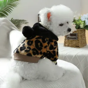 Sweat à Capuche Chaud Imprimé Léopard pour Animaux de Compagnie Vêtements Flanelle pour Chiens et Chats Bordure à Paillettes