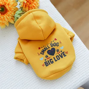 Sweat à capuche jaune pour chien avec imprimé Small Dog Big Love en coton doux