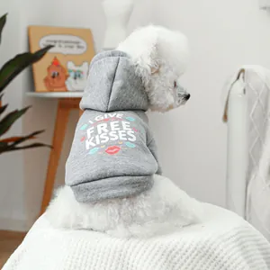 Pet Dog Cat Hoodie I Give Free Kisses Printed Fleece Lined Sweatshirt Heather Grey Casual Warm Clothes Small Dogs Cats