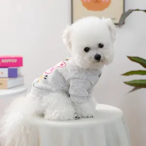 Sudadera gris para perros pequeños con dibujo animado y textura de forro polar cálido
