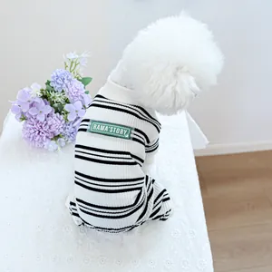 Dog bodysuit in black and white stripes made of soft knit fabric for small pets
