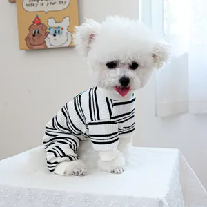 Classic black and white striped pet bodysuit for dogs and cats in soft knit fabric