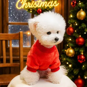 Close-up of a cozy red fleece pet sweatshirt for small dogs during Christmas season