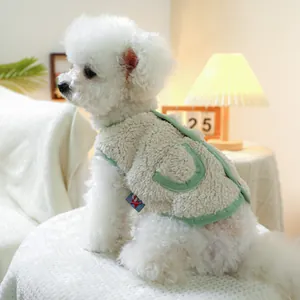 Cozy cream fleece pet vest with green trim and pocket for small dogs like Bichon