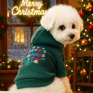 Christmas Dog Hoodie Fleece Warm Pet Clothing Embroidery Christmas Tree Reindeer Pattern Puppy Sweatshirt Festive Winter Outfit Small Dogs Cats