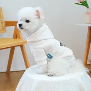 Cream white pet hoodie for small dogs with black lettering and cozy fleece lining