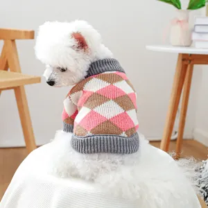 Pet Dog Cat Sweater Argyle Pattern Knitwear Soft Warm Winter Clothes For Small Medium Dogs Cats Puppy Kitten Pullover Apparel