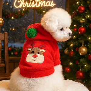 Christmas Pet Clothes Soft Fleece Dog Hoodie Reindeer Snowman Embroidery Puppy Cat Dress Festive Winter Warm Pet Apparel For Small Medium Dogs Cats