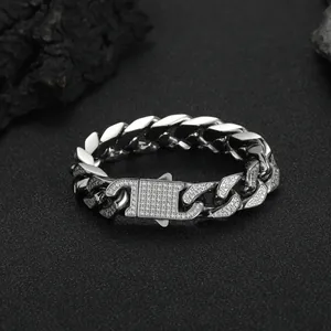 12mm zilveren roestvrijstalen cubaanse armband met zirkonia bezette sluiting