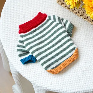 Retro colorful striped pet sweater with red turtleneck for small dogs and cats