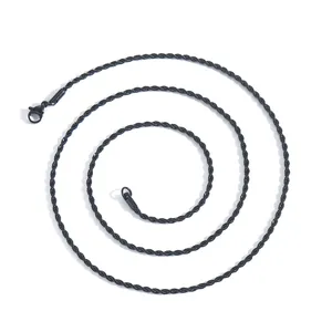 Detail of black rope chain necklace with vacuum plating and secure lobster clasp