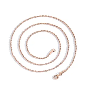 Detailed view of a rose gold rope chain necklace featuring a secure lobster clasp