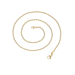 2mm gold vacuum-plated stainless steel rope chain necklace with lobster clasp