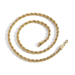 Golden twisted rope chain necklace with lobster clasp in various lengths and widths