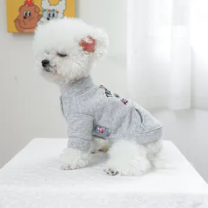Grauer Haustier-Hoodie mit geripptem Kragen, verdeckter Tasche und süßer Cartoon-Grafik