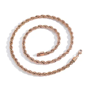 6mm rose gold stainless steel rope chain necklace with durable lobster clasp for men and women