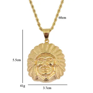 Detailed view of Native American chief pendant with dimensions 5.5cm x 3.7cm and 60cm chain