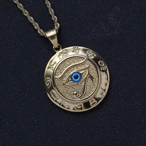 Ancient Egyptian Eye Of Horus Coin Pendant Necklace Stainless Steel Rope Chain Hip Hop Retro Jewelry For Men Women Gift