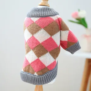 Cozy Argyle knit sweater for small dogs and cats in pink and brown patterns