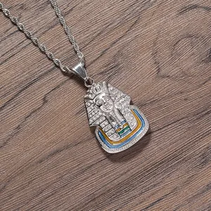 Hip hop Pharaoh Tutankhamun pendant necklace with silver plating and colorful enamel detail