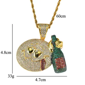 Pendente hip hop bottiglia ubriaca con occhiali dorati e pietre di zircone cubico