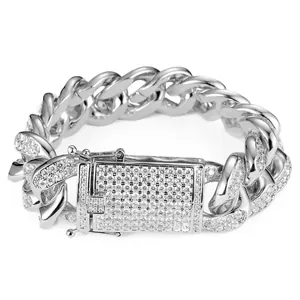 Ανδρικό ασημένιο βραχιόλι Cuban link 20mm με μικρο-επένδυση από λαμπερά ζιργκόν