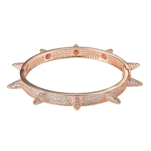 Hip-Hop Spike Nieten Armreif Voller Zirkonia Eingelegtes Kupfer Armband Für Herren Punk Rock Heavy Metal Schmuck Gold Silber Roségold Vergoldet