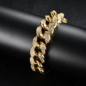 Ανδρικό βραχιόλι Cuban link 20mm με επιχρυσωμένο φινίρισμα και διακοσμητικά ζιργκόν