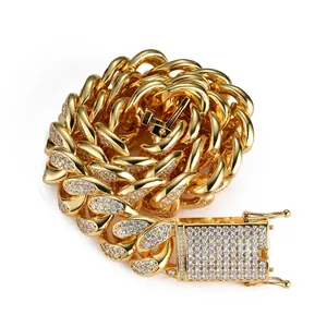 Hip Hop Iced Out Κουβανέζικη Αλυσίδα Κολιέ Βραχιόλι για Άνδρες Χαλκός AAA Ζιργκόν Βαριά Χρυσή Ασημένια Κοσμήματα