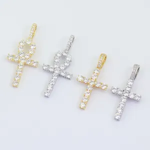 Hip hop Ankh cross and traditional cross pendants in gold and silver with micro-pave zircons
