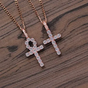 Rose gold Ankh and Latin cross pendants with micro-paved cubic zirconia for men