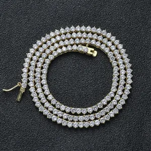Collana Tennis Fila Singola Tre Griffe Zirconia Rame Catena Gioielli Hip Hop Per Uomini Donne