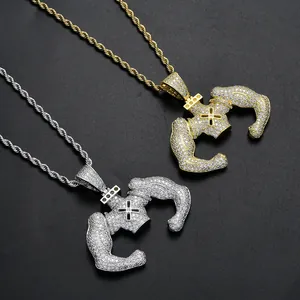Collana Hiphop con Ciondolo Uomo Muscoloso Oro Argento Rame Placcato con Zirconi Catena a Corda in Acciaio Inossidabile