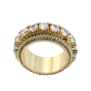 Anello rotante da uomo in oro con cinque file di zirconi cubici in stile hip hop