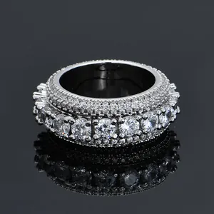 Anello Rotante Hip Hop Uomo Iced Out AAA Zirconia Intarsiato Anello in Rame per Uomini Rappers Festa Gioielli Oro Argento