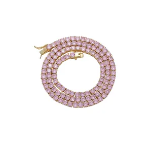 4mm pink zircon tennis chain in rose gold finish with professional double-lock clasp