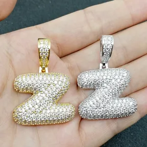 Macro di ciondoli lettera Z bubble ghiacciati in oro e argento con zirconi incastonati