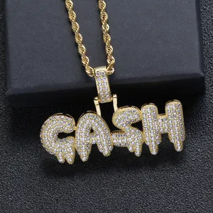 Hip Hop Iced Out CASH Buchstaben Anhänger Halskette Für Herren Gold Silber Plattiert Kupfer Mikro Zirkonia Edelstahl Kordelkette