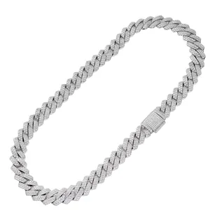 Collier chaîne cubaine argentée sertie de zircons avec fermoir sécurisé style hip hop