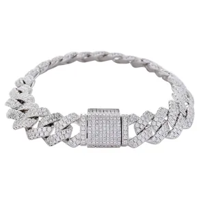 Bracelet cubain hip hop 13mm en argent avec zircons micro-paves et fermoir a cliquet